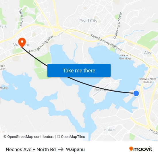 Neches Ave + North Rd to Waipahu map