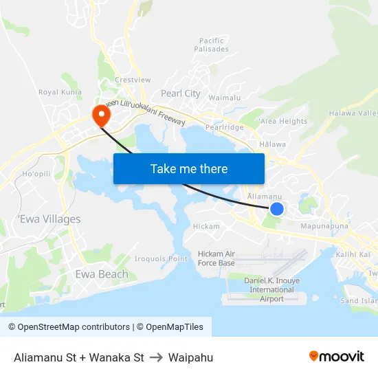 Aliamanu St + Wanaka St to Waipahu map