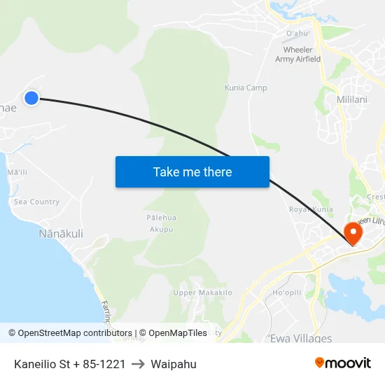 Kaneilio St + 85-1221 to Waipahu map
