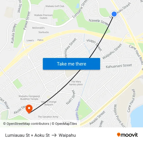 Lumiauau St + Aoku St to Waipahu map