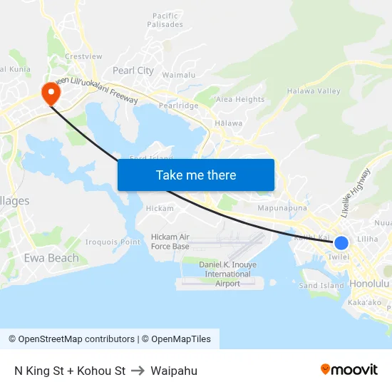 N King St + Kohou St to Waipahu map