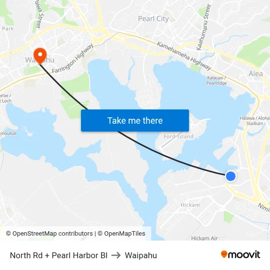 North Rd + Pearl Harbor Bl to Waipahu map