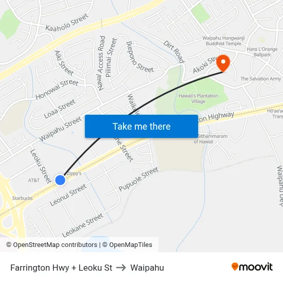Farrington Hwy + Leoku St to Waipahu map