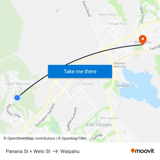 Panana St + Welo St to Waipahu map