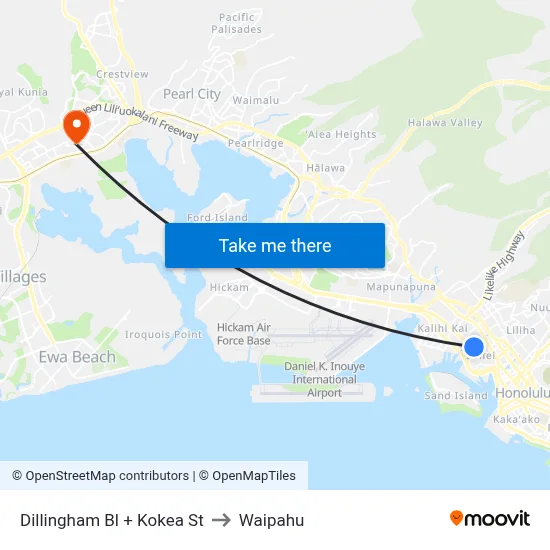 Dillingham Bl + Kokea St to Waipahu map