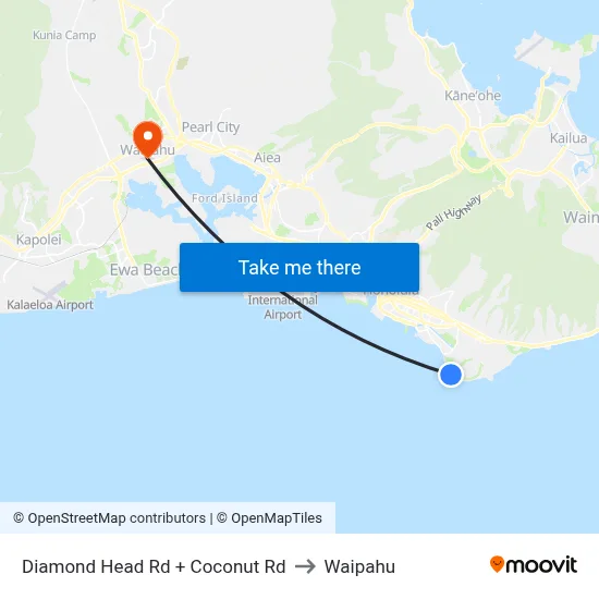 Diamond Head Rd + Coconut Rd to Waipahu map