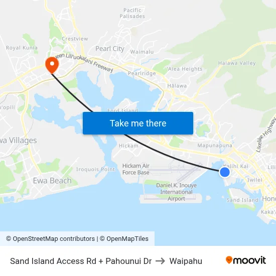 Sand Island Access Rd + Pahounui Dr to Waipahu map