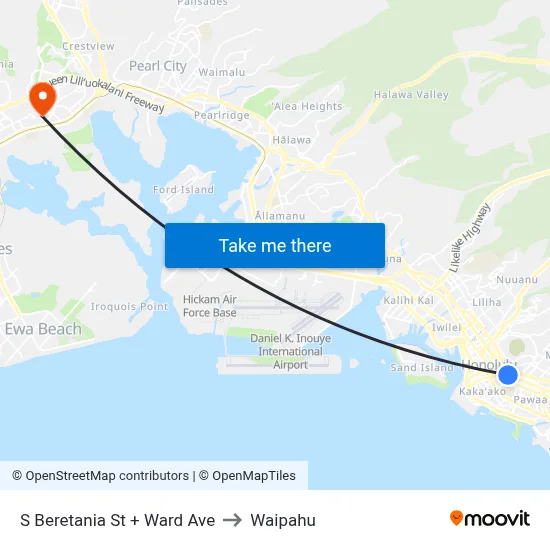 S Beretania St + Ward Ave to Waipahu map