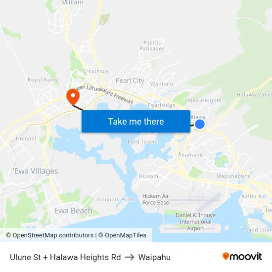 Ulune St + Halawa Heights Rd to Waipahu map