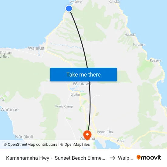 Kamehameha Hwy + Sunset Beach Elementary School to Waipahu map