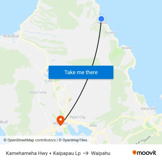 Kamehameha Hwy + Kaipapau Lp to Waipahu map