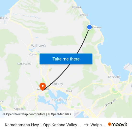 Kamehameha Hwy + Opp Kahana Valley Rd to Waipahu map