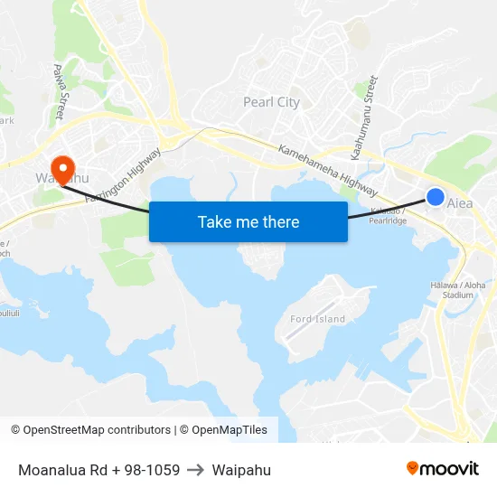 Moanalua Rd + 98-1059 to Waipahu map