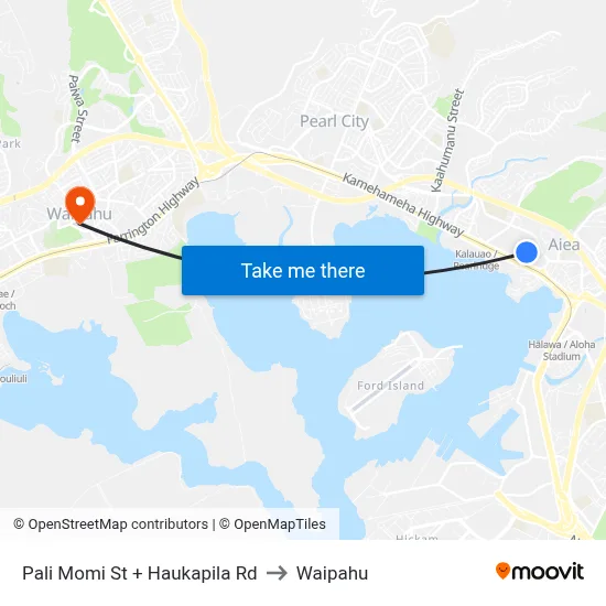 Pali Momi St + Haukapila Rd to Waipahu map