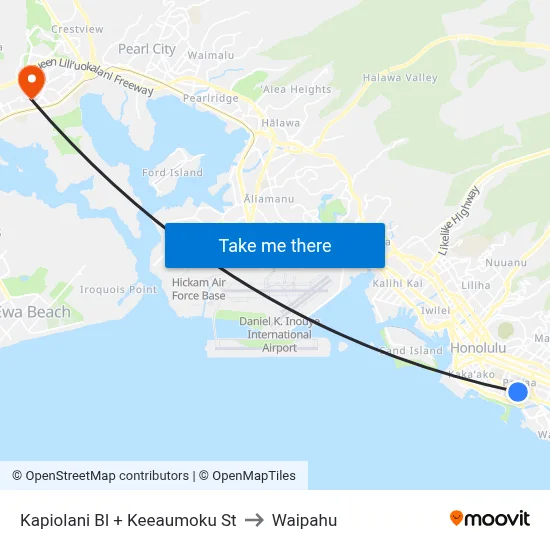 Kapiolani Bl + Keeaumoku St to Waipahu map