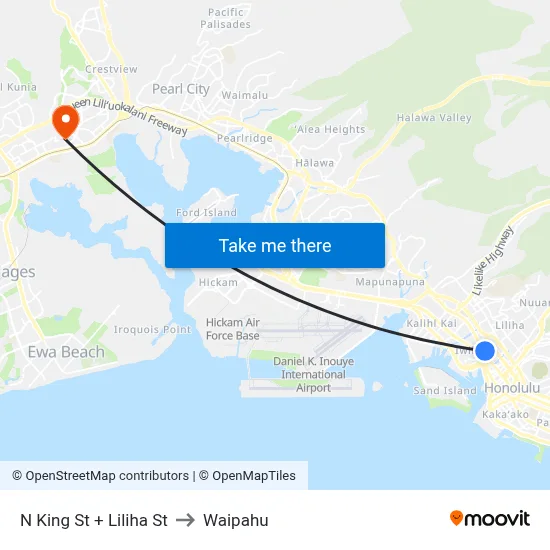 N King St + Liliha St to Waipahu map