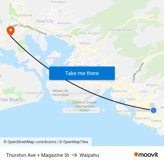Thurston Ave + Magazine St to Waipahu map