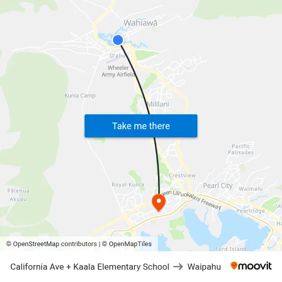 California Ave + Kaala Elementary School to Waipahu map