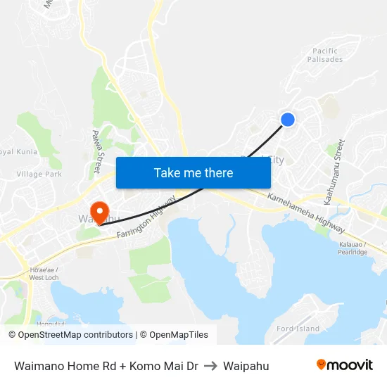 Waimano Home Rd + Komo Mai Dr to Waipahu map