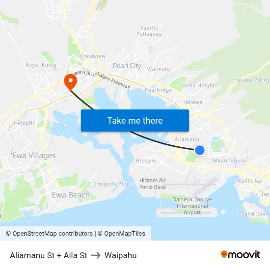 Aliamanu St + Aila St to Waipahu map