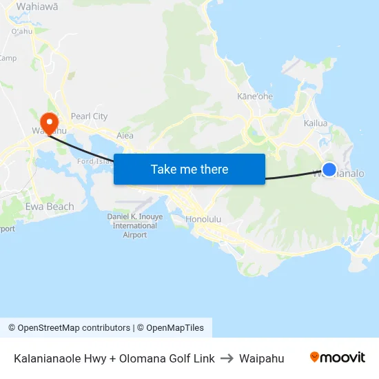 Kalanianaole Hwy + Olomana Golf Link to Waipahu map