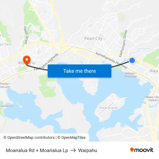 Moanalua Rd + Moanalua Lp to Waipahu map