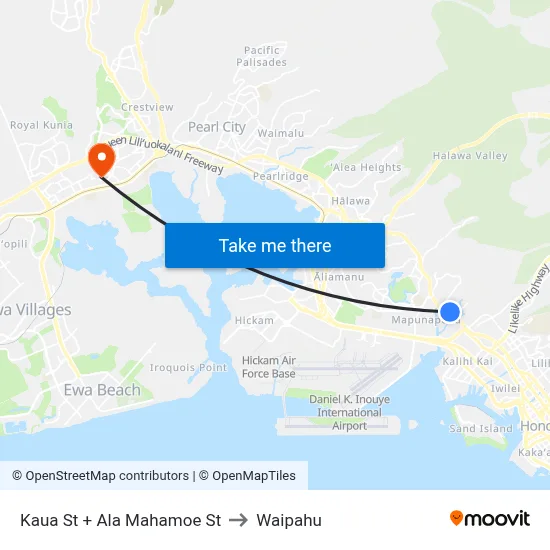 Kaua St + Ala Mahamoe St to Waipahu map