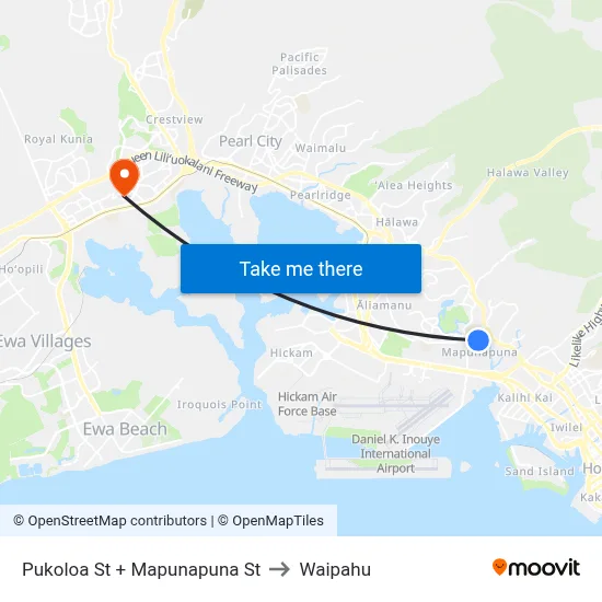 Pukoloa St + Mapunapuna St to Waipahu map