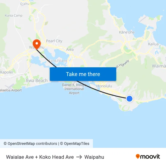 Waialae Ave + Koko Head Ave to Waipahu map