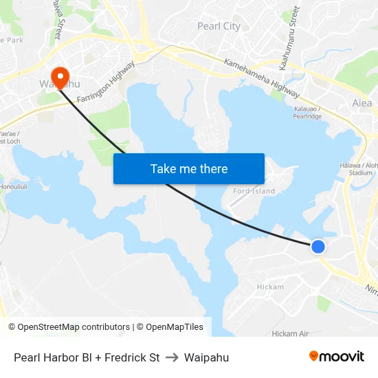 Pearl Harbor Bl + Fredrick St to Waipahu map