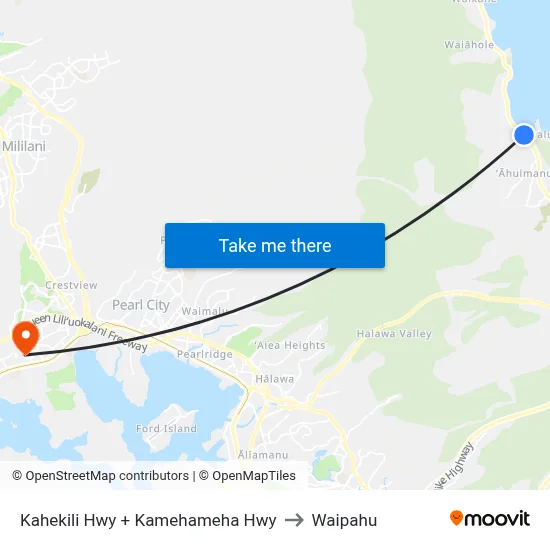Kahekili Hwy + Kamehameha Hwy to Waipahu map