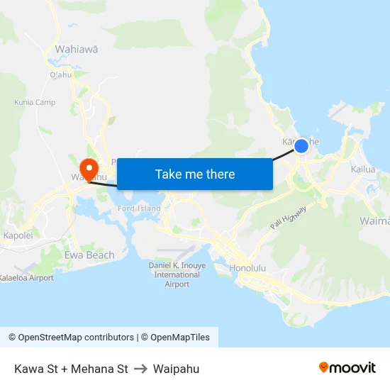 Kawa St + Mehana St to Waipahu map