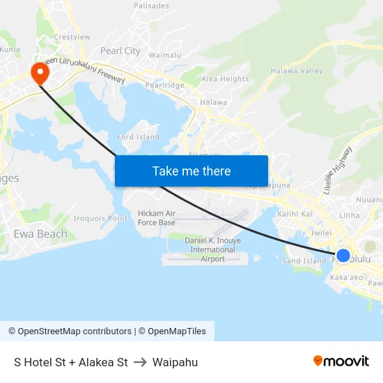 S Hotel St + Alakea St to Waipahu map