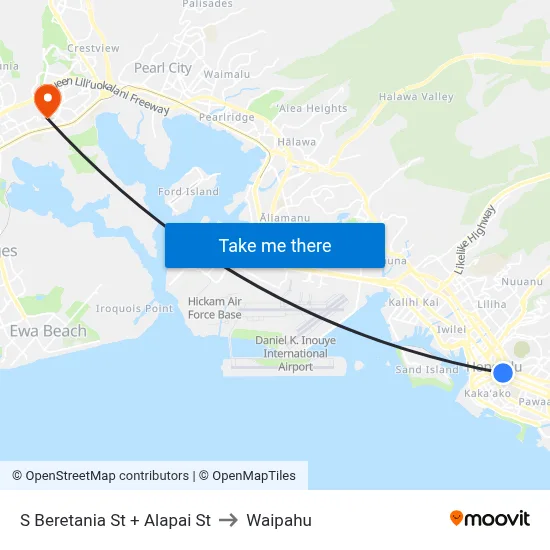 S Beretania St + Alapai St to Waipahu map