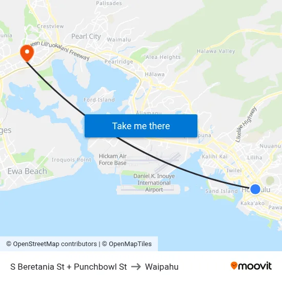 S Beretania St + Punchbowl St to Waipahu map