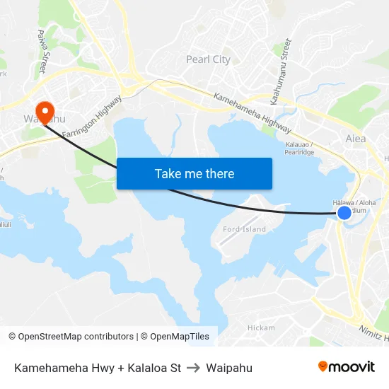 Kamehameha Hwy + Kalaloa St to Waipahu map