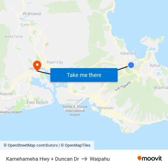 Kamehameha Hwy + Duncan Dr to Waipahu map
