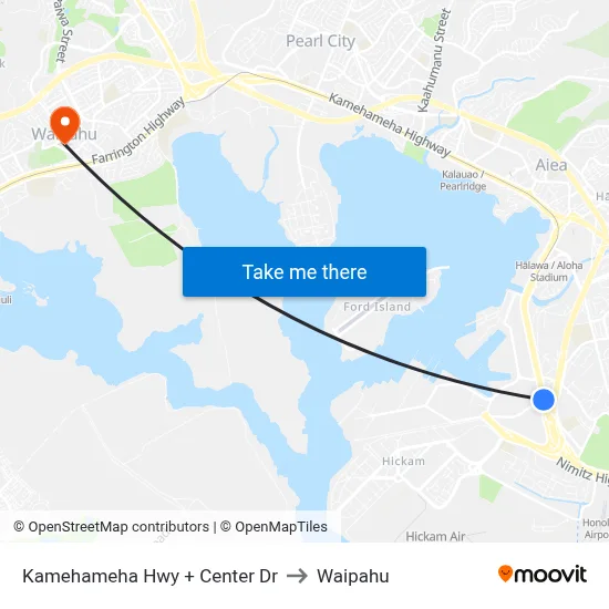 Kamehameha Hwy + Center Dr to Waipahu map