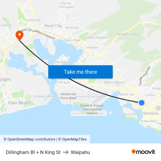 Dillingham Bl + N King St to Waipahu map