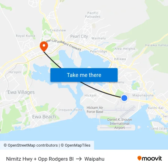 Nimitz Hwy + Opp Rodgers Bl to Waipahu map