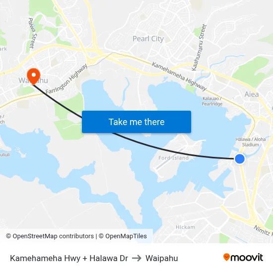 Kamehameha Hwy + Halawa Dr to Waipahu map