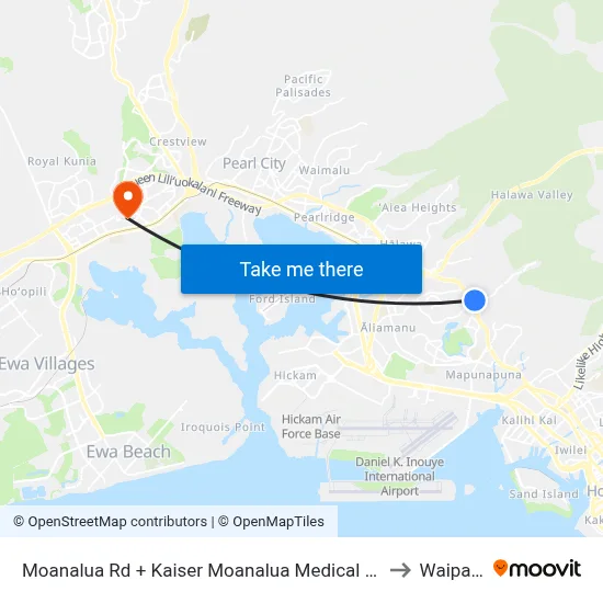 Moanalua Rd + Kaiser Moanalua Medical Center to Waipahu map