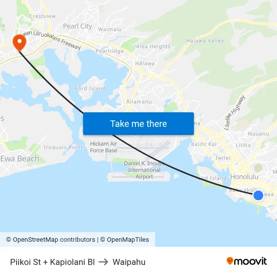 Piikoi St + Kapiolani Bl to Waipahu map