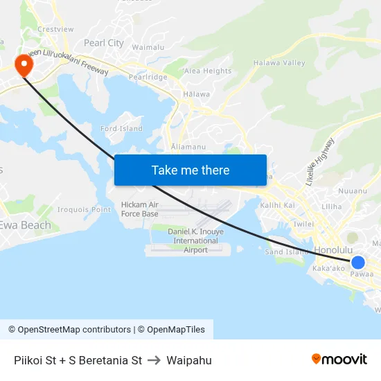 Piikoi St + S Beretania St to Waipahu map