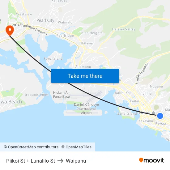Piikoi St + Lunalilo St to Waipahu map