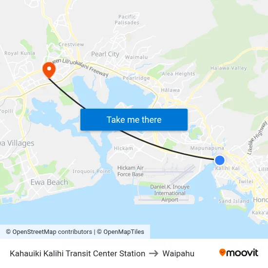 Kahauiki Kalihi Transit Center Station to Waipahu map