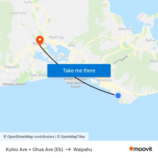 Kuhio Ave + Ohua Ave (Eb) to Waipahu map
