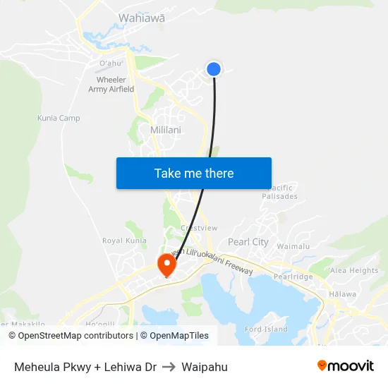 Meheula Pkwy + Lehiwa Dr to Waipahu map