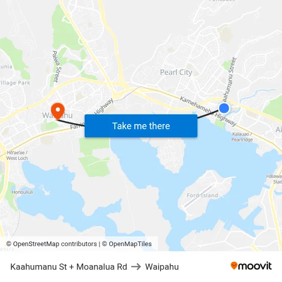 Kaahumanu St + Moanalua Rd to Waipahu map