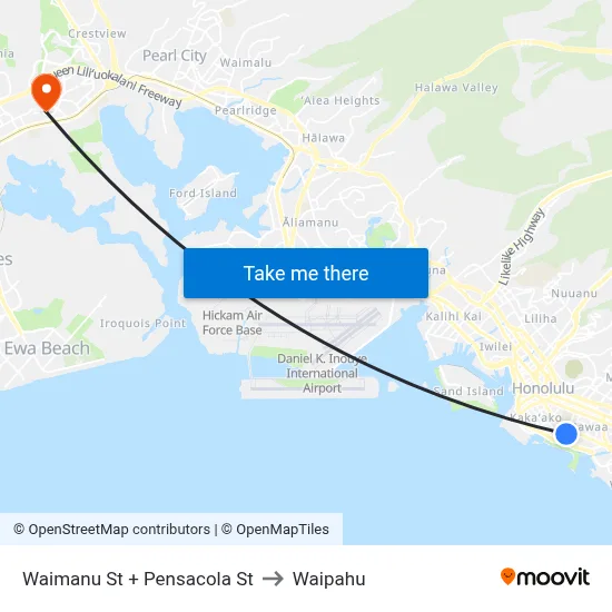 Waimanu St + Pensacola St to Waipahu map